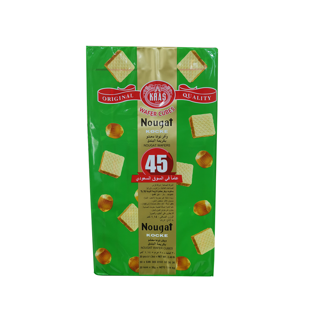 Kras Wafer Nougat Cubes Bag 38g كراس ويفر بسكوت مربع 38غم