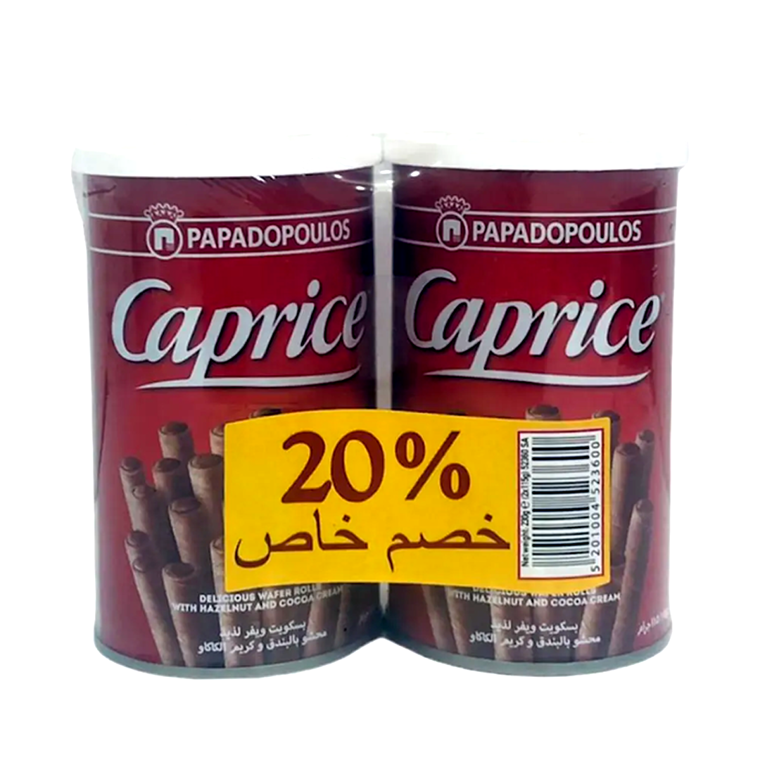Caprice Wafer Roll Hazelnut and Cocoa 115gm x 2 + 20% كابريس ويفر رول بندق و كريم الكاكاو 115 جرام ×2 + 20% خصم