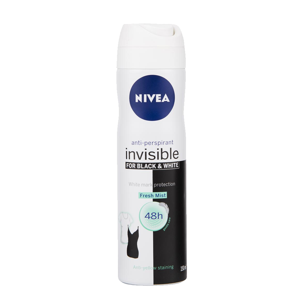 Nivea Invisible Fresh Mist Body Spray 150 ml نيفيا مزيل عرق اسود وابيض بخاخ 150 مل
