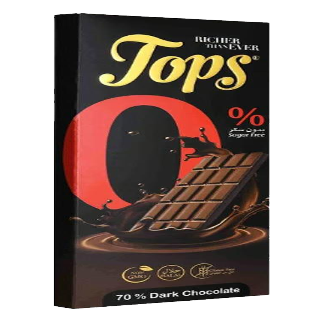 TOPS SUGAR FREE 70% DARK CHOCOLATE 60g توبس شكولاته غامقة بدون سكر 60 جم