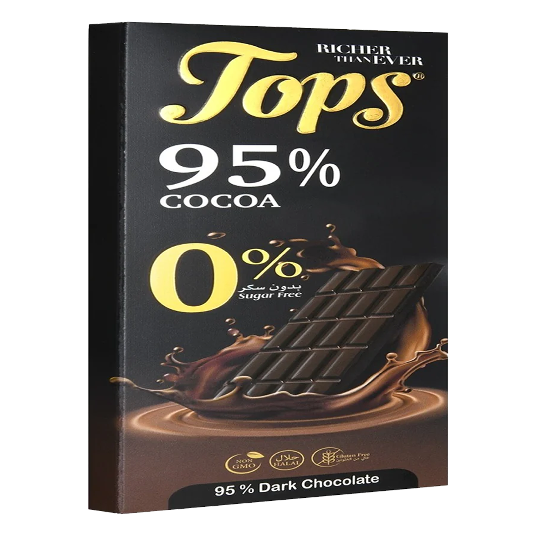 Tops Dark Chocolate 95% Cocoa Sugar Free 60g توبس شكولاته غامقة 95% بدون سكر 60 جم