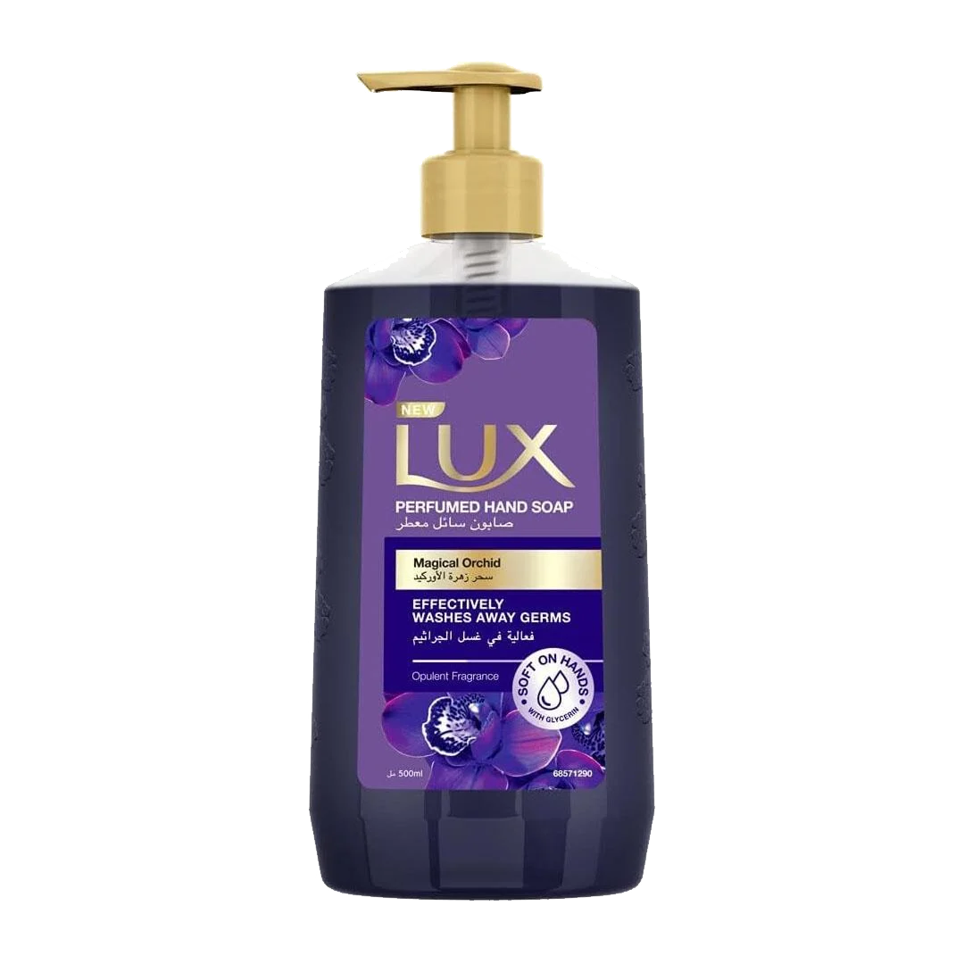 Lux Hand Soap Magical Orchid 500ml لوكس غسيل الايدي زهرة الاوركيد الاسواد وزيت العرعر 500غ