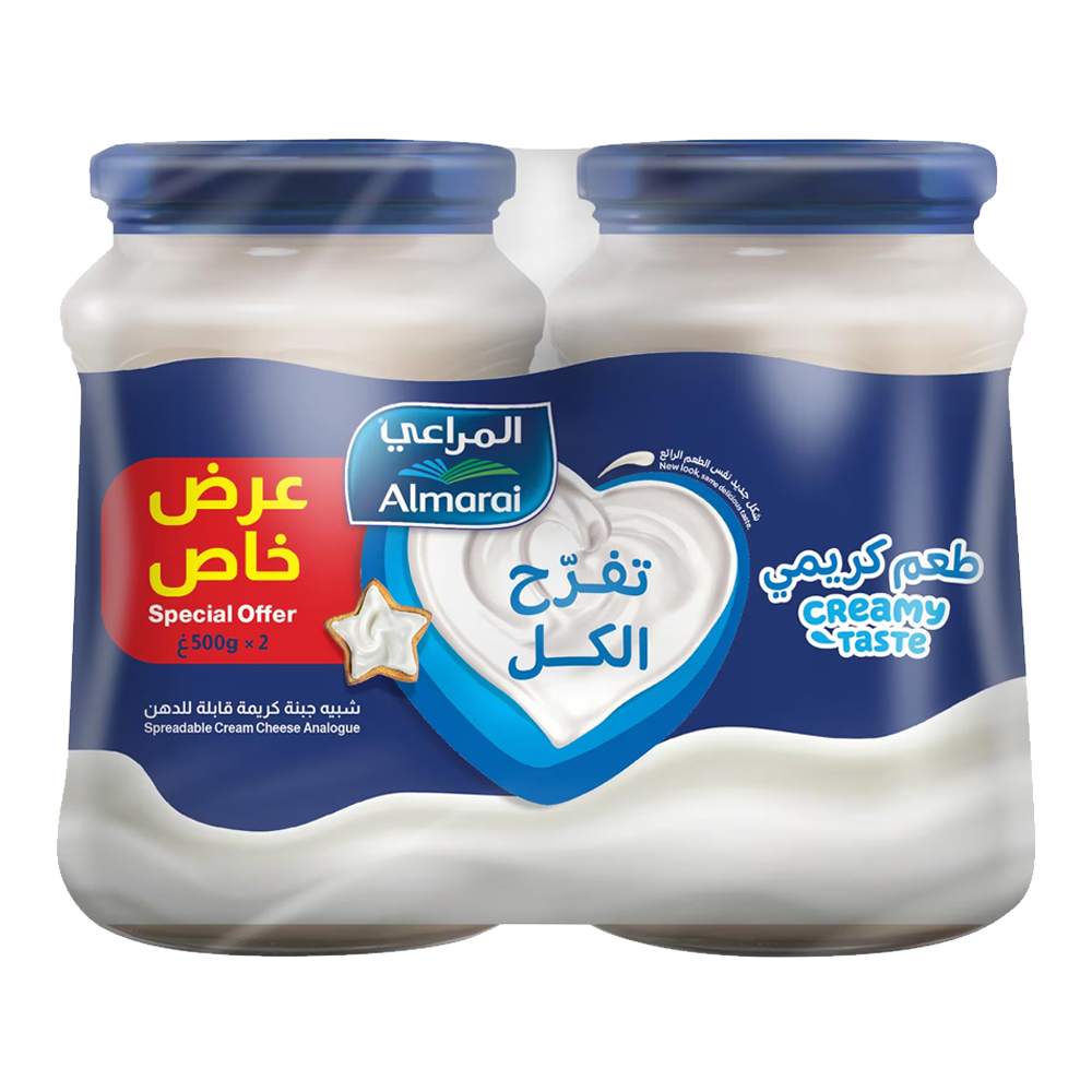 Almarai Spreadable Cream Cheese Full Fat 2X500 gm المراعي جبنة كريم مطبوخة 2* 500غم