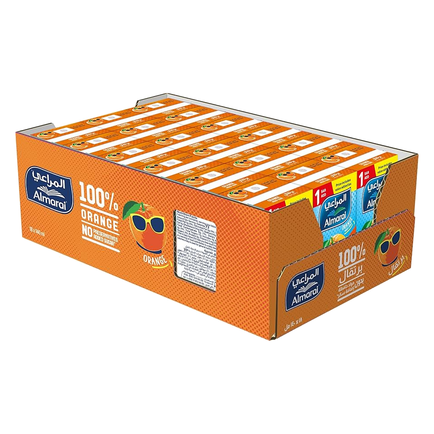 Almarai Orange Juice No Add Sugar 140ml x18xالمراعي عصير برتقال بدون إضافة سكر 140مل