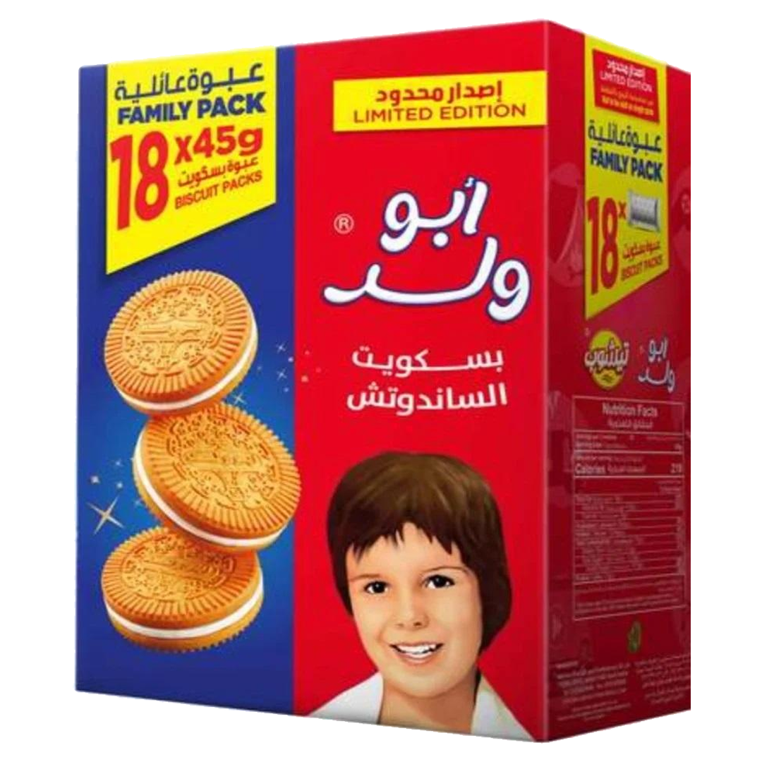 Teashop Abu Walad sandwich biscuits 45X18g تيشوب ابو ولد عائلي 18*45 جرام