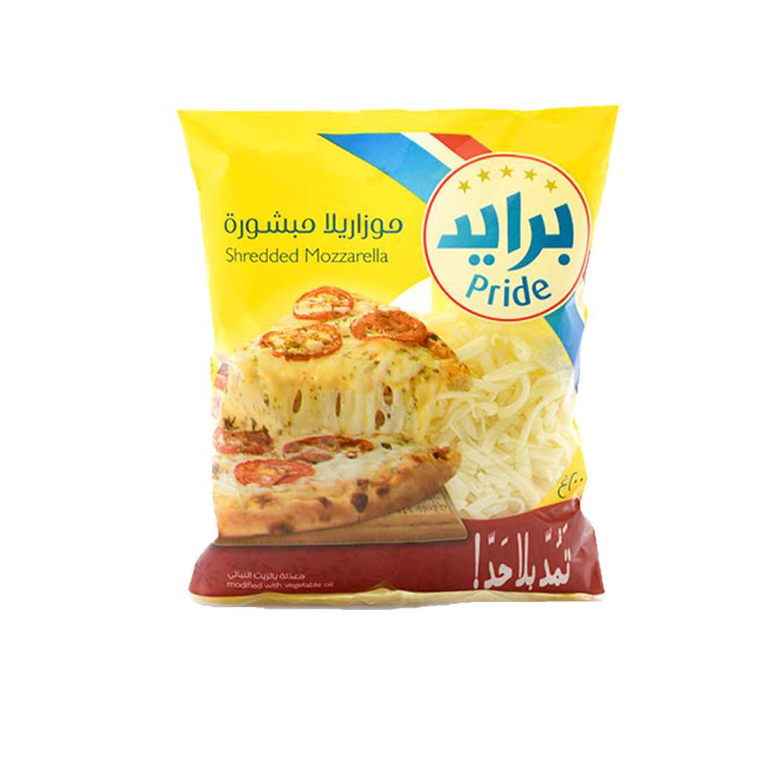 Pride Shredded Mozzarella Cheese180 gm برايد جبنة موزريلا مبشور كامل الدسم 180 جرام
