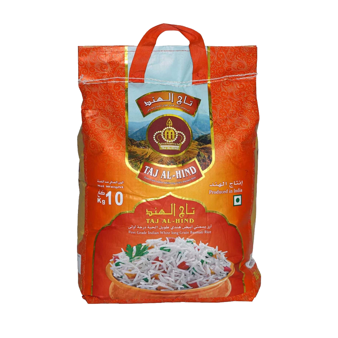 Taj Al-Hind Indian White Basmati Rice 10kg تاج الهند رز بسمتي 10كيلو