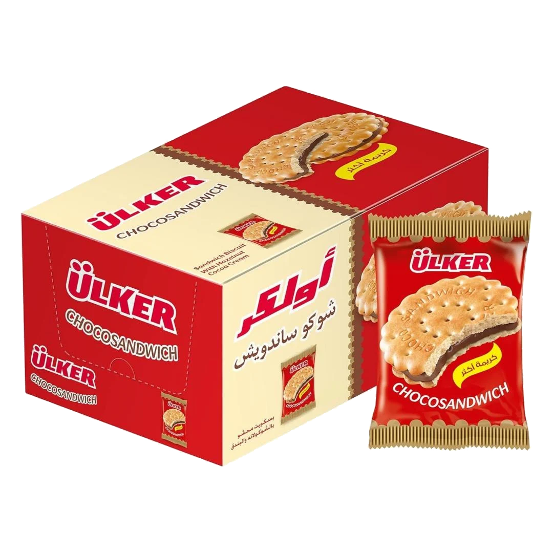 Ulker Choco Sandwich Hazelnut & Cocoa Cream 23.5g اولكر شوكو ساندويش محشو بالشوكولاته والبندق 23.5غ