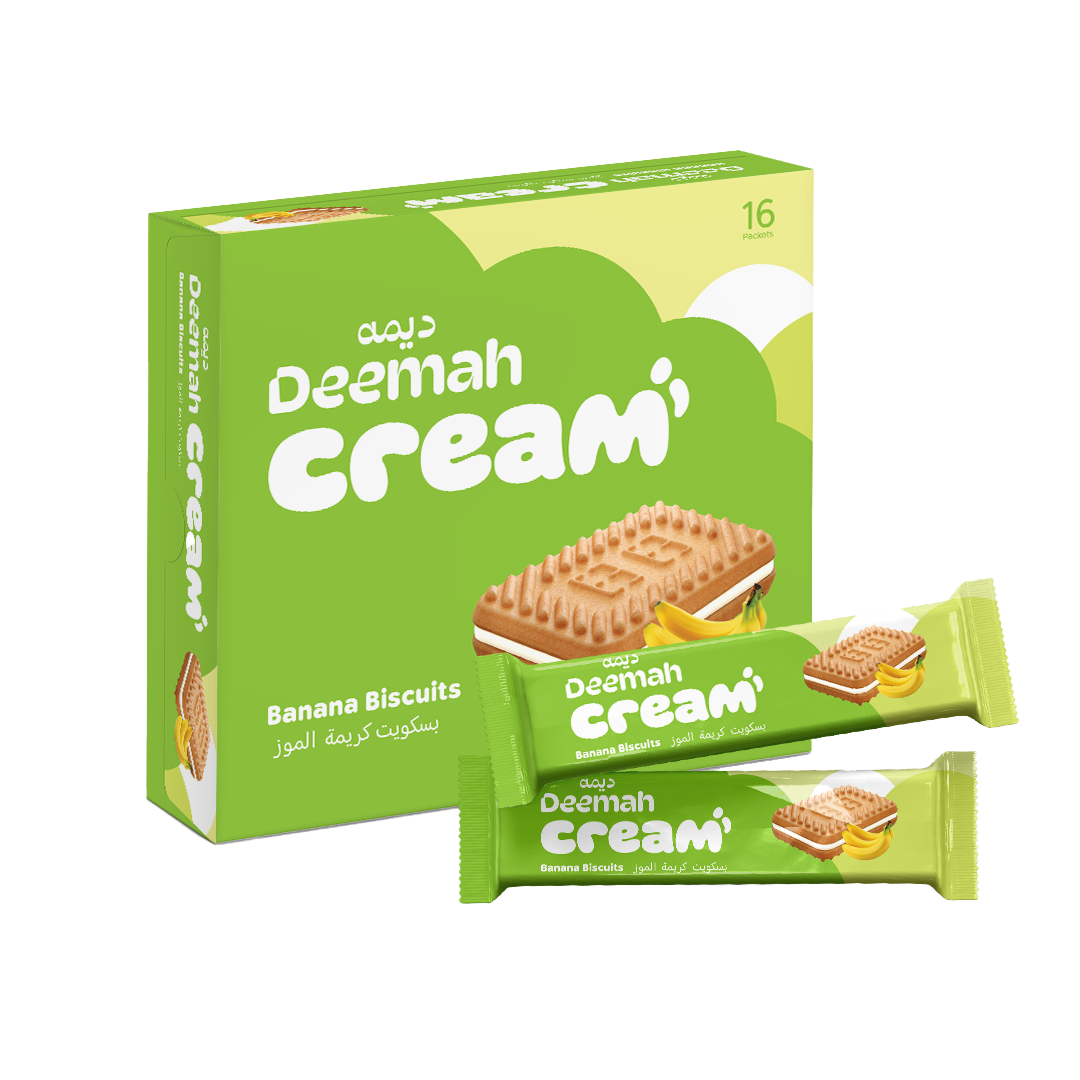 Deemah Banana Biscuits 26g x 12 x ديمة بسكويت كريمة الموز 26 جرام