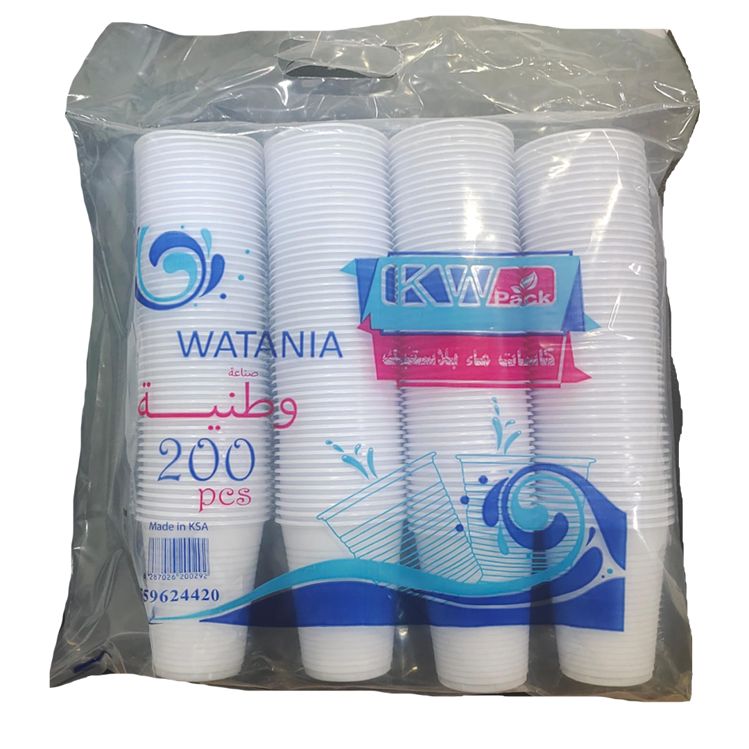 Watania Plastic Cups 200's وطنية كاسات ماء بلاستيك 200