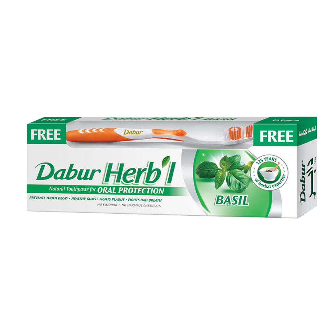 Dabur Herbal Basil Tooth Paste 150gm+GF دابر معجون اسنان بالريحان 150غم