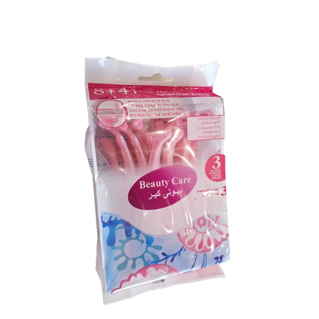 Beauty Care 3Shaver Pink 8+4 بيوتي كير ماكينة حلاقة وردي 3 شفرات 8+4