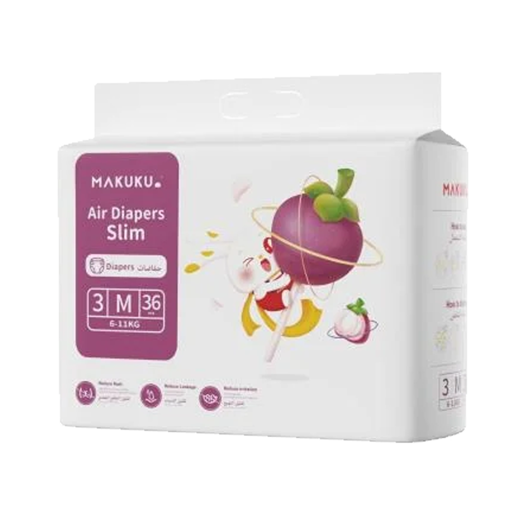 Makuku Air Diapers Slim Size 3 Medium 36's ماكوكو حفاضات رفيعه شريط لاصق وسط مقاس 3 وسط 36 قطعه