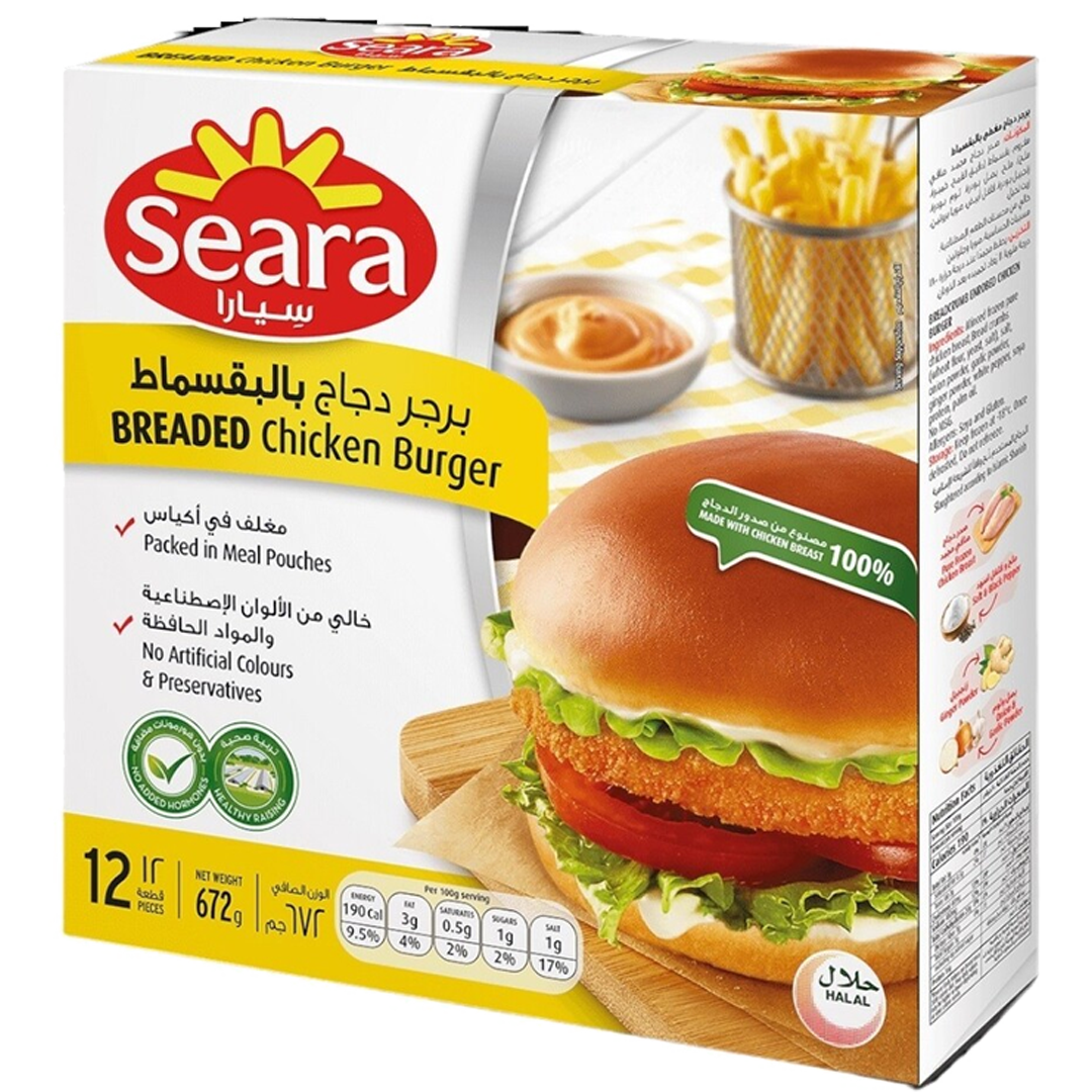 سيار برجر دجاج بالقسماط 672غم SEARA BREADED CHICKEN BURGER 672GM