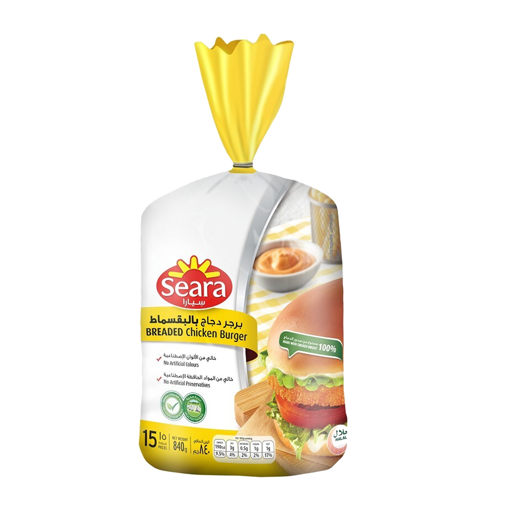 سيارا برجر دجاج بقسماط 840غم كيس Seara Chicken Burger Breaded Bag 840gm