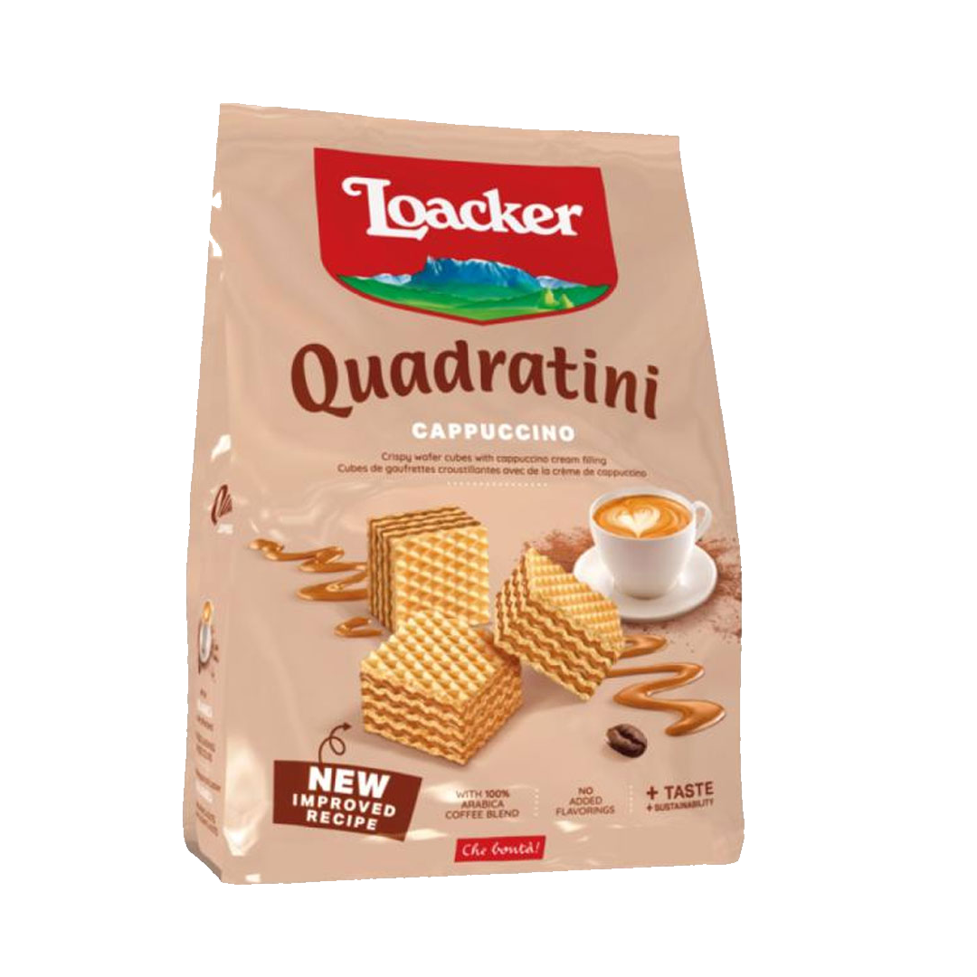 Loacker Quadratini Cappuccino Wafer 110g لواكركوادرتيني كابتشينو 110غم