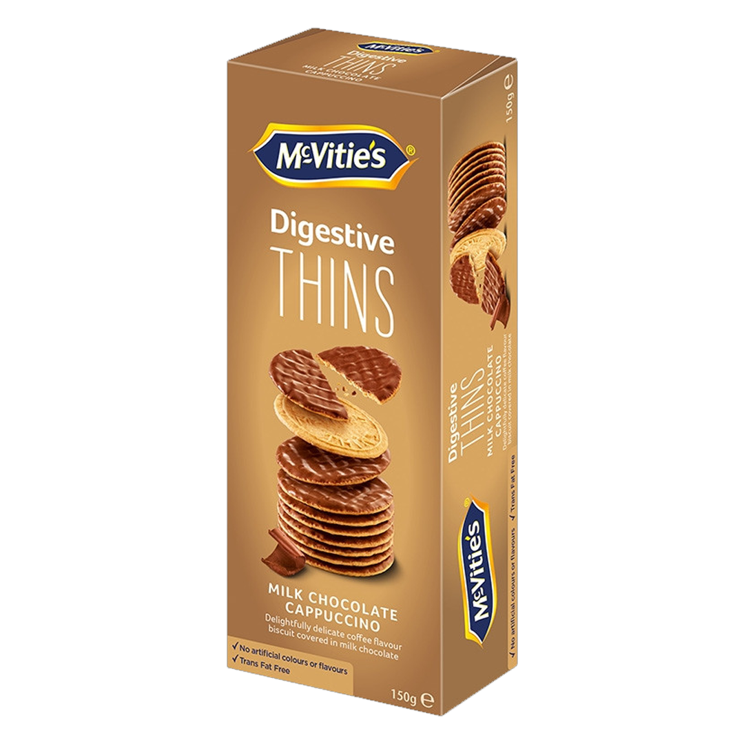 Mcvities Digestive Thins Milk Chocolate Cappuccino 150g مكفتيز داجستف تنز حليب شوكلاتة 150جرام
