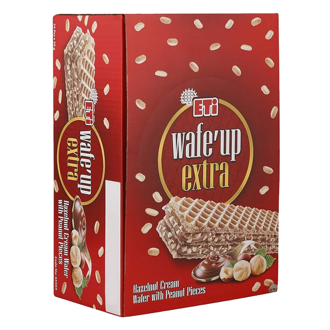 ETI Wafe Up Extra Hazelnut Wafer 29g ويف اب اكسترا بكريمة البندق مع حبات الفول السوداني29غم