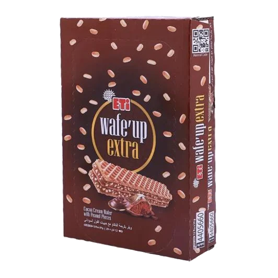 ETI Wafe Up Extra Cocoa wafrer 29g ويف اب اكسترا بكريمة الكاكاو مع حبيبات الفول السوداني 29 غم