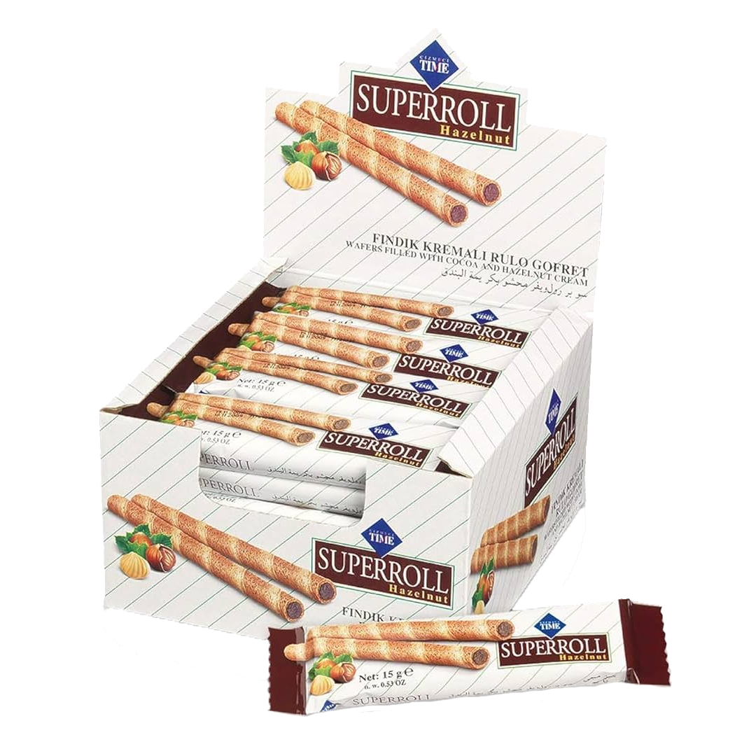 سوبر رول ويفر محشوة بكريمة البندق 15غم | Time Super Roll Wafer Gofret Hazelnut 15g
