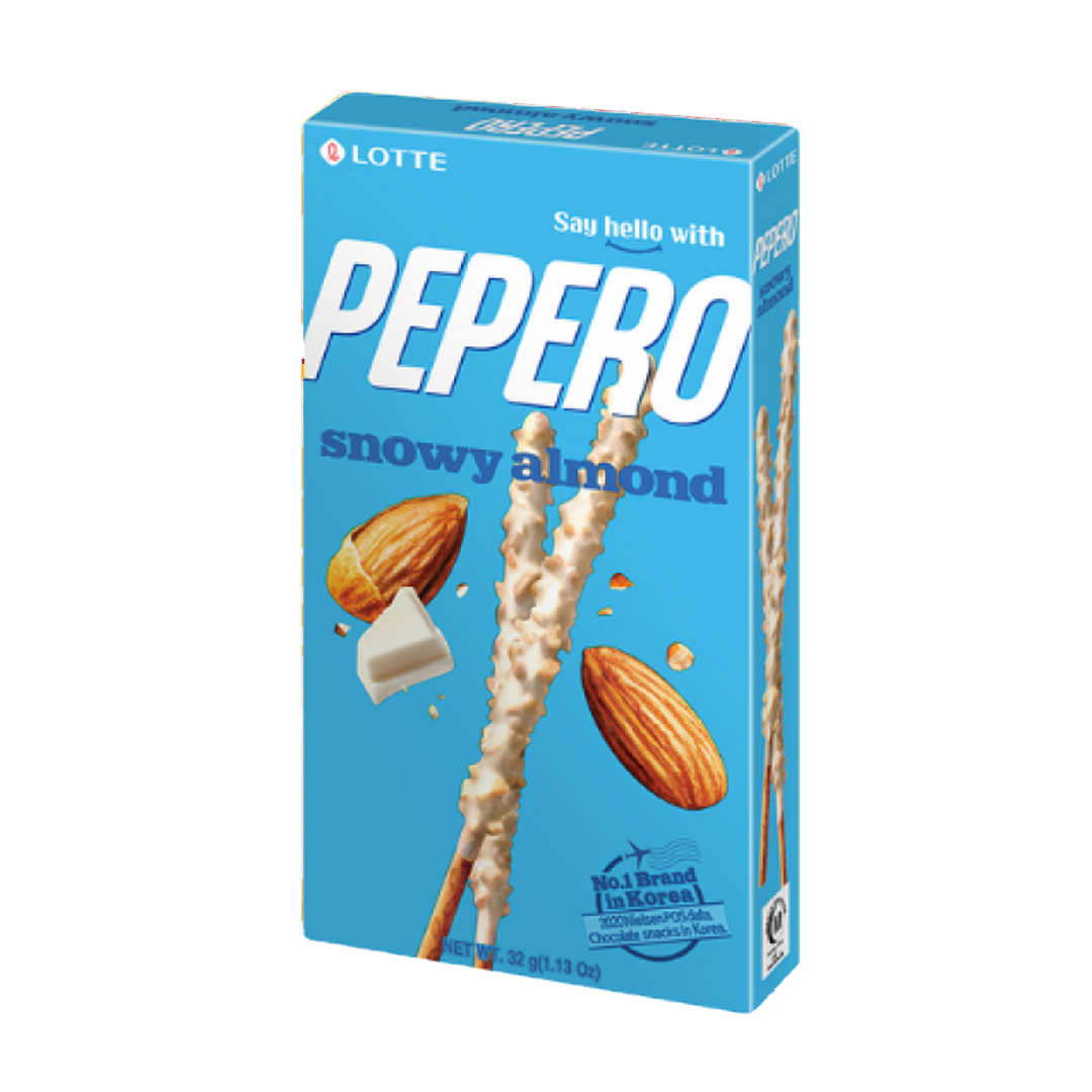 Lotte Pepero Snowy Almond Chocolate 32g بيبيرو اصابع بسكويت لوز وفانيلا 32غم