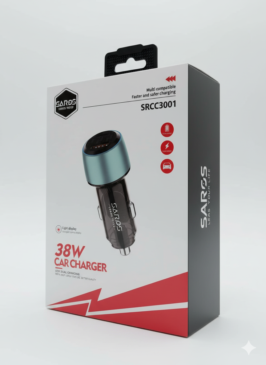 Saros Car Charger 38w ساروس شاحن سيارة 35