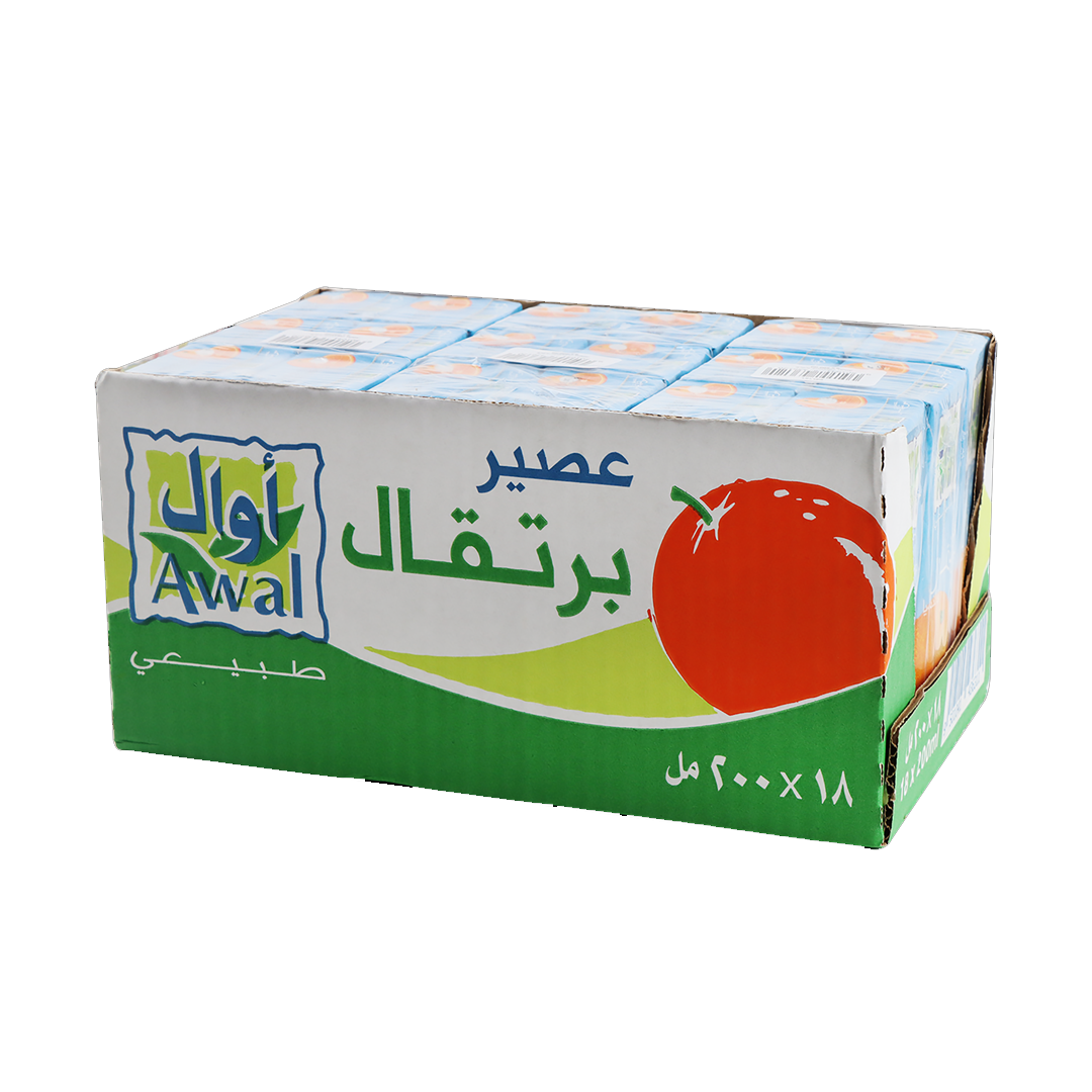Awal Juice Valecia Orange 200mlx18 xاوال عصير برتقال فالنسيا 200مل