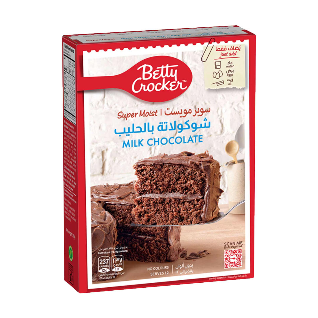 بتي كروكر خليط كيك شوكلاتة ناعمة بالحليب 500جم | Betty Crocker Milk Chocolate Cake Mix 500g