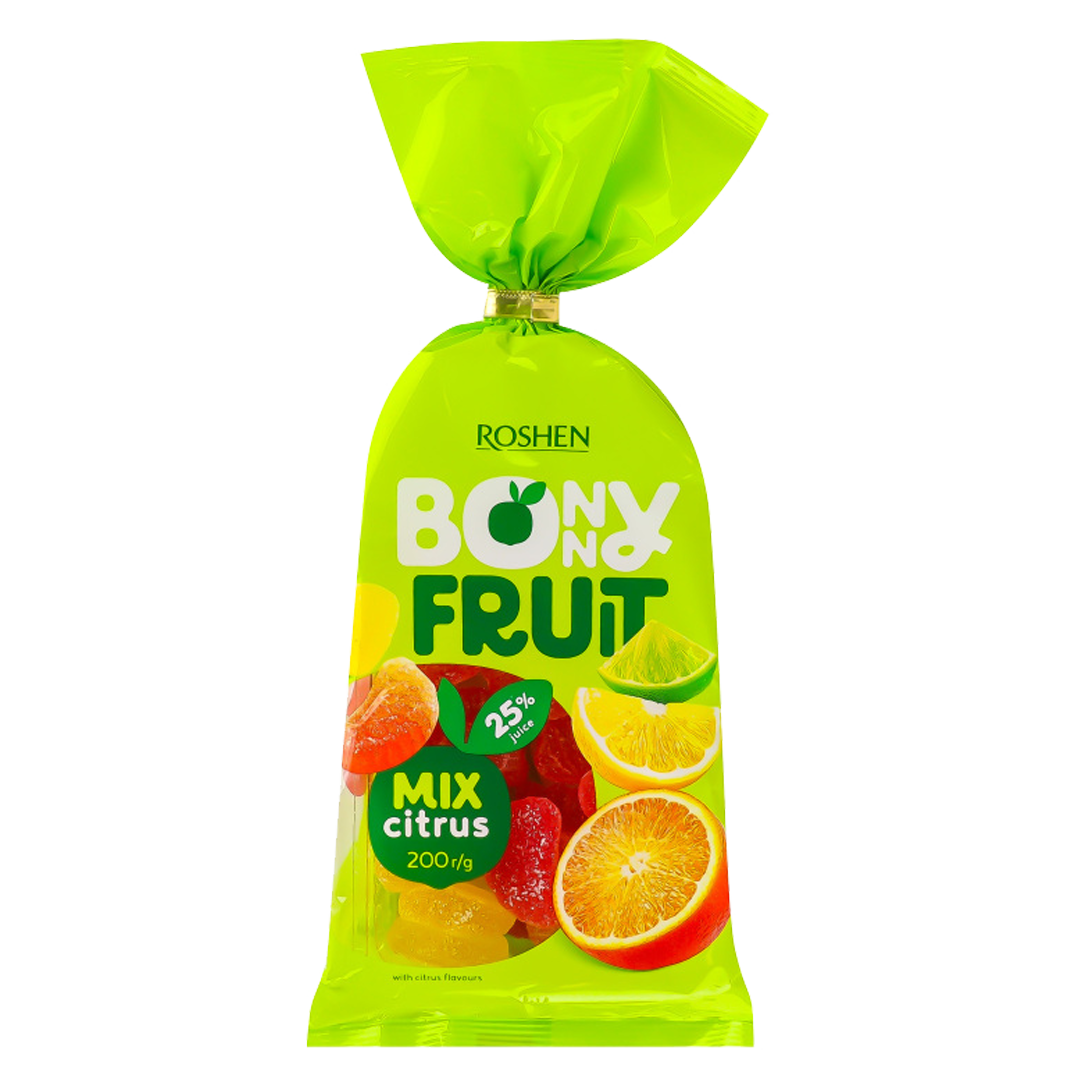Roshen bonny fruit mixed citrus jelly candies, 200 g بوني فروت جيلي حمضيات نكهة فواكه 200غم