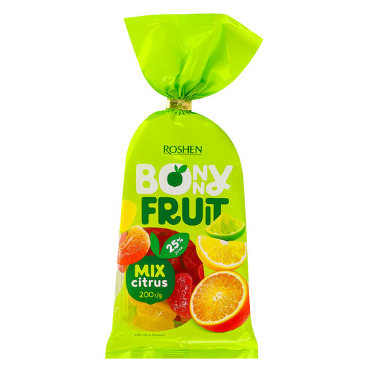 Roshen bonny fruit mixed citrus jelly candies, 200 g بوني فروت جيلي حمضيات نكهة فواكه 200غم