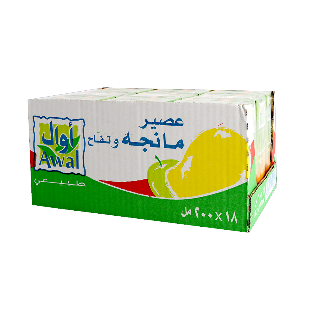 Awal Juice Alphonso Mango & Apple 200ml x18 x اوال عصير مانجا ألفانسو وتفاح 200مل