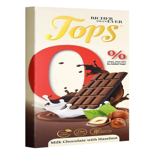 Tops Milk Chocolate W/ Hazelnut 0% Sugarfree 60g توبس شكولاته  بالبندق بدون سكر 60 جم
