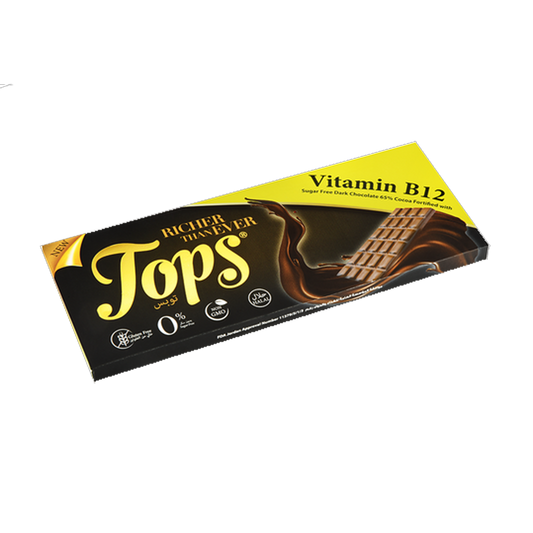 Tops Sugarfree Dark Chocolate Vitamin B12 60g توبس شوكلاتة بدون سكر فايتمين 12 60جرام