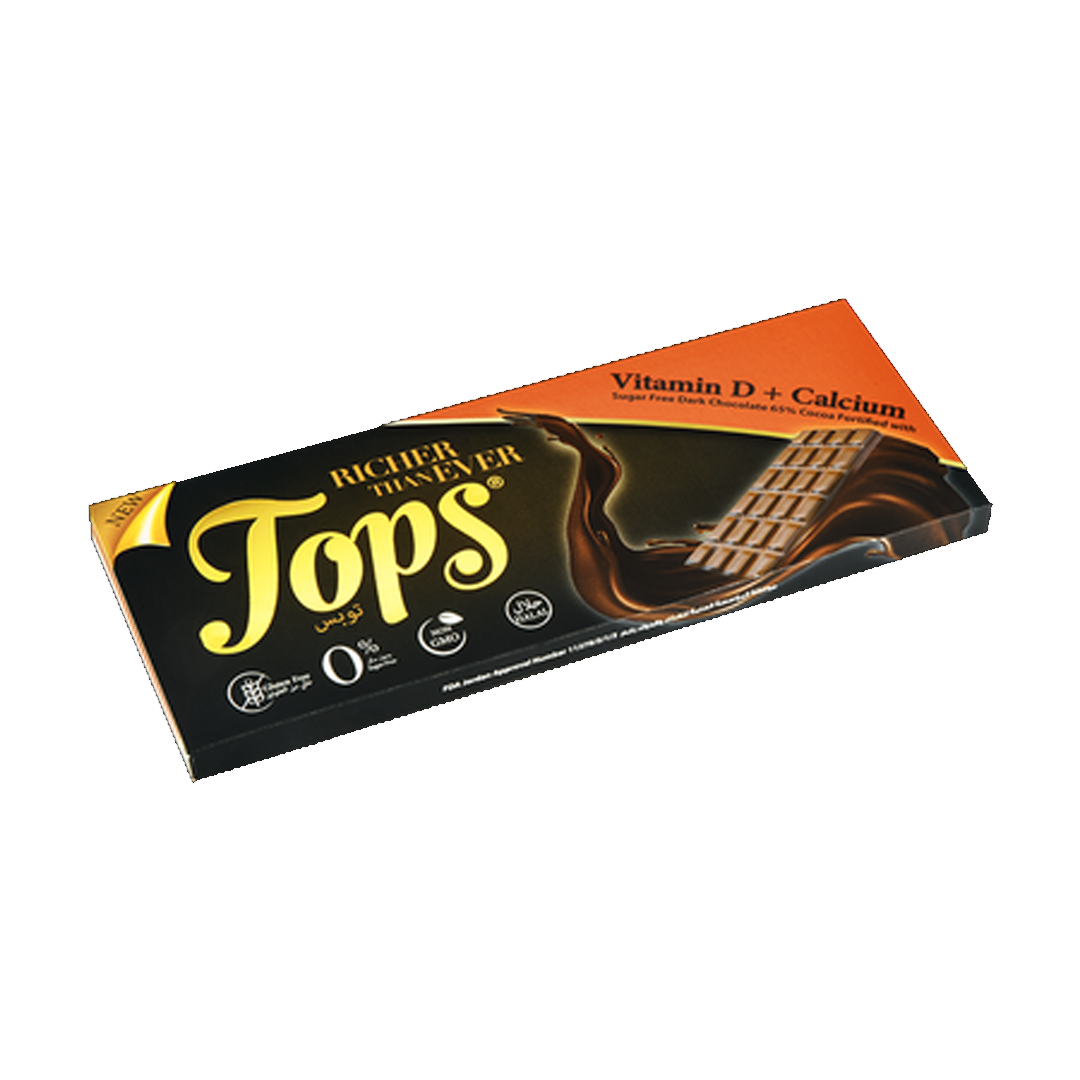 Tops Sugarfree Dark Chocolate Vitamin D+Calcium 60g توبس شوكلاتة بدون سكر فايتمين  كالسيوم 60جرام
