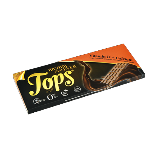 Tops Sugarfree Dark Chocolate Vitamin D+Calcium 60g توبس شوكلاتة بدون سكر فايتمين  كالسيوم 60جرام