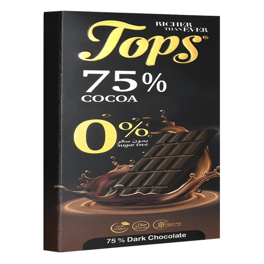 Tops 75% Dark Chocolate Bar 60 g توبس شكولاته غامقة 75% بدون سكر 60 جم