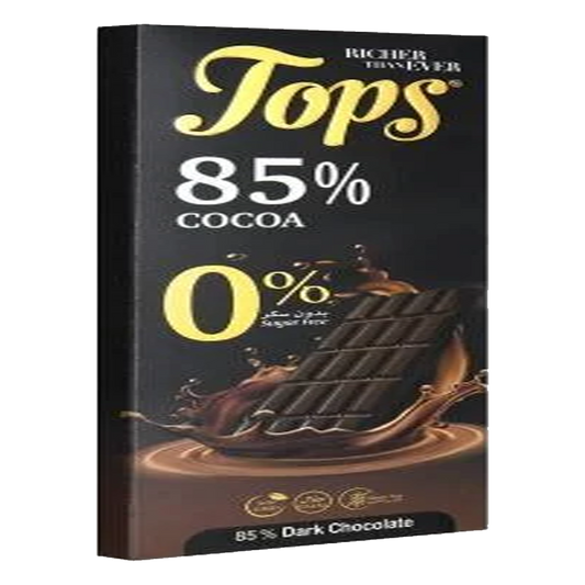 Tops Dark Chocolate 85% Cocoa Sugar Free 60g توبس شكولاته غامقة 85% بدون سكر 60 جم