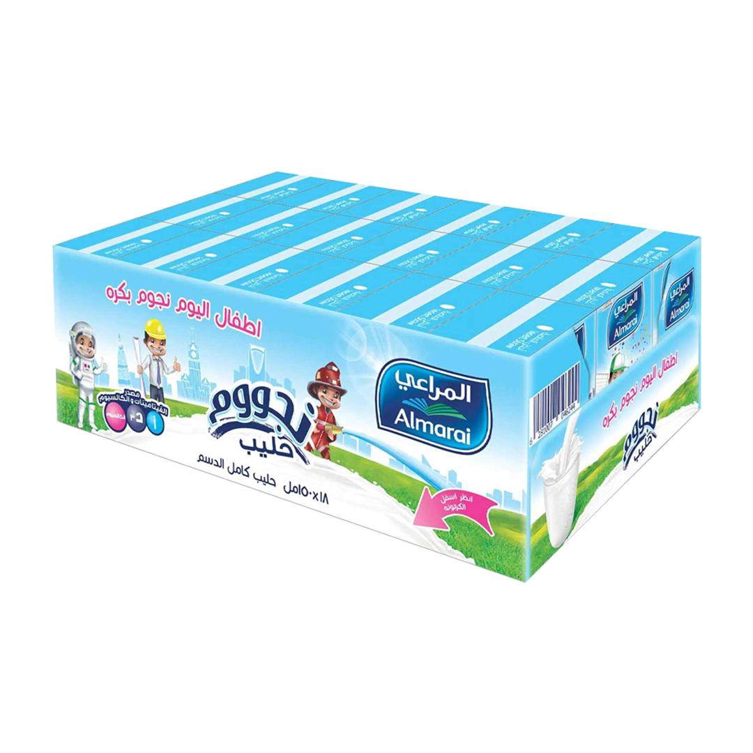 Almarai Nijoom Full Fat Milk 150ml x18 xالمراعي نجوم حليب كامل الدسم 150مل
