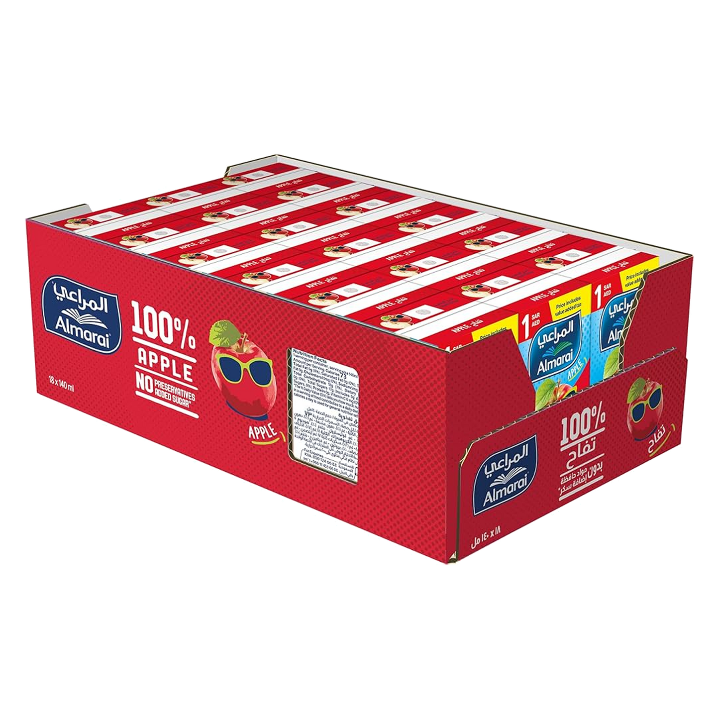 Almarai Apple Juice No Added Sugar 140ml x18 x المراعي عصير تفاح بدون إضافة سكر 140مل