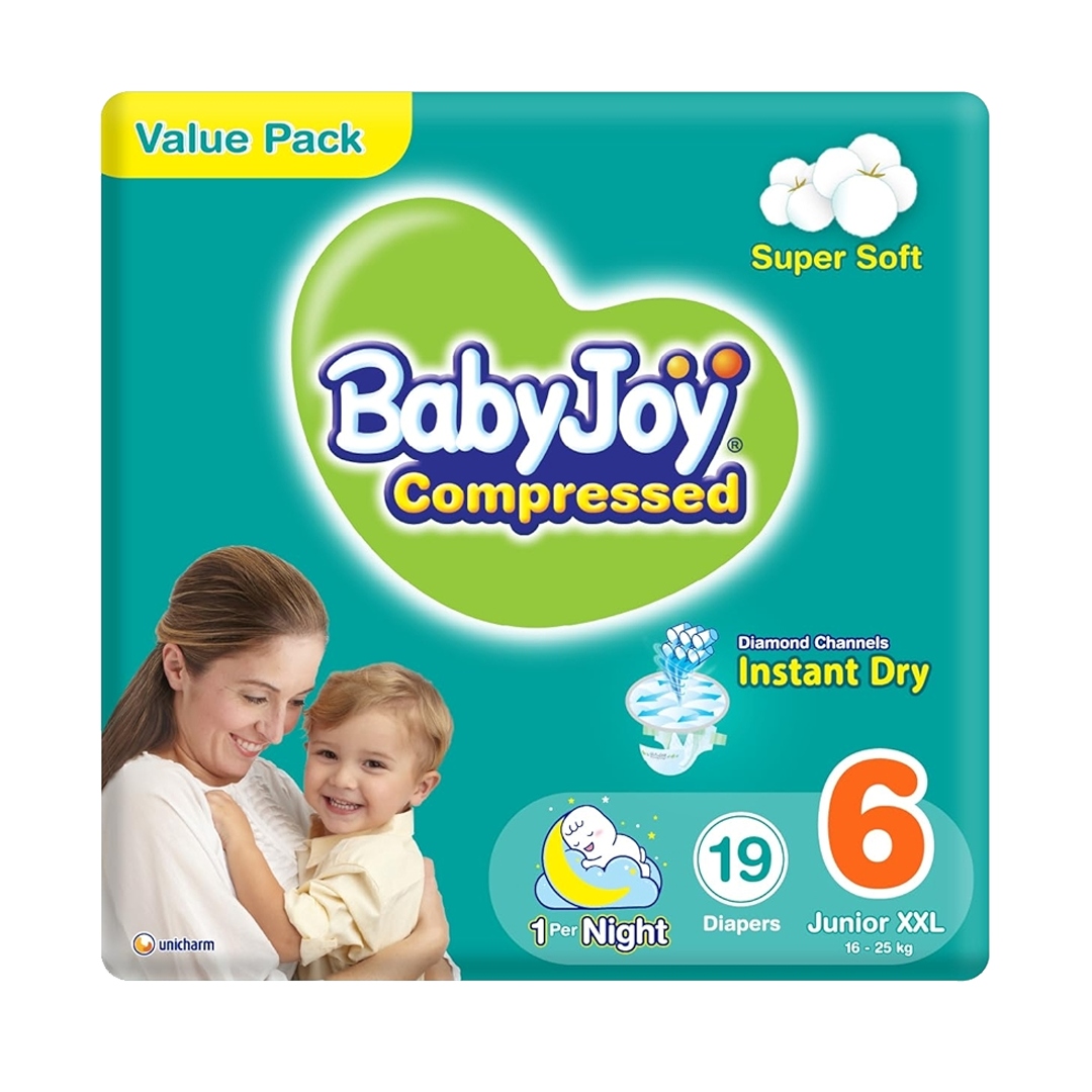 Baby Joy Compressed ZIZE6  60 Diapers بيبي جوي كبير رقم 6 60 حفاظ