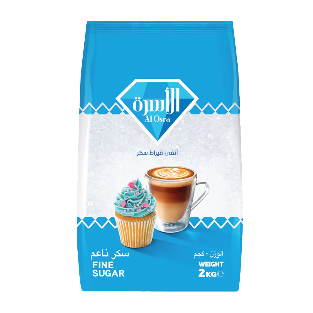 Alosra Fine White Sugar 2kg الاسره سكر ناعم 2 كيلو
