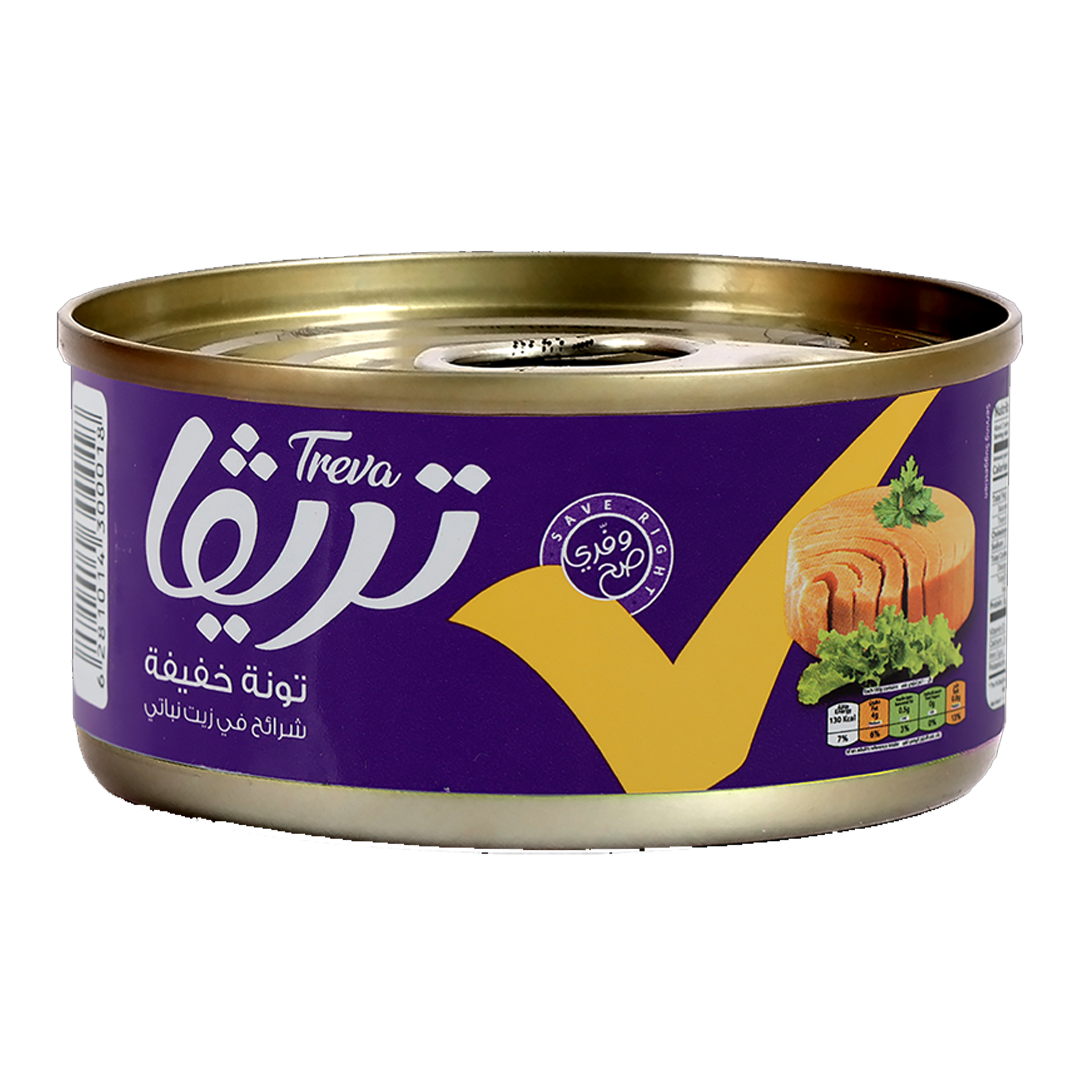 تريفا تونة خفيفة في زيت نباتي 170غم | Treva Light Meat Tuna Flakes In Vegetable Oil 170g