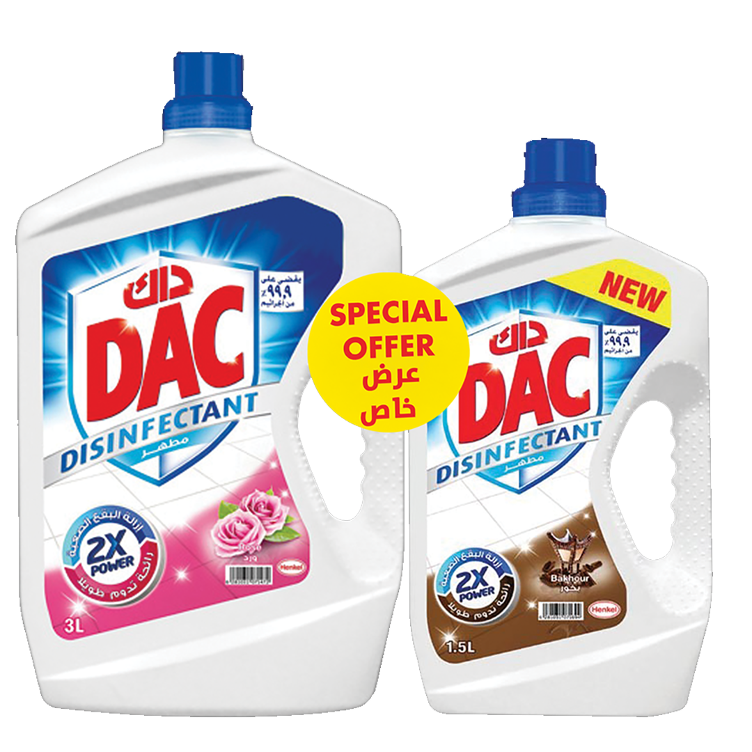 Dac Disinfectant Special Offer 3ltr +1.5ltr داك مطهر ورد  عرض خاص 3لتر +1.5مجانا