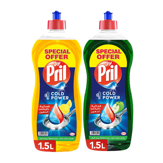 Pril Dishwash Lemon 1.5 ltr + Apple 1.5 ltr Spcl Offer بريل غسيل صحون ليمون 1.5 لتر +تفاح 1.5 لتر