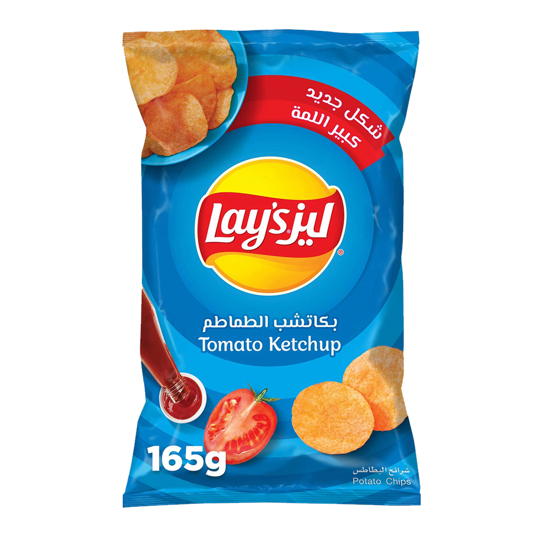 Lays Potato Chips Tomato Ketchup 165g ليز بطاطس كاتشب الطماطم نكهة مقرمشة مثالية  165 جرام