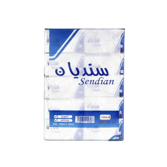 Sendian Single White 4 Ply Soft Tissue 600's سنديان منديل مفرد ابيض ناعم 4 طبقات 600 منديل