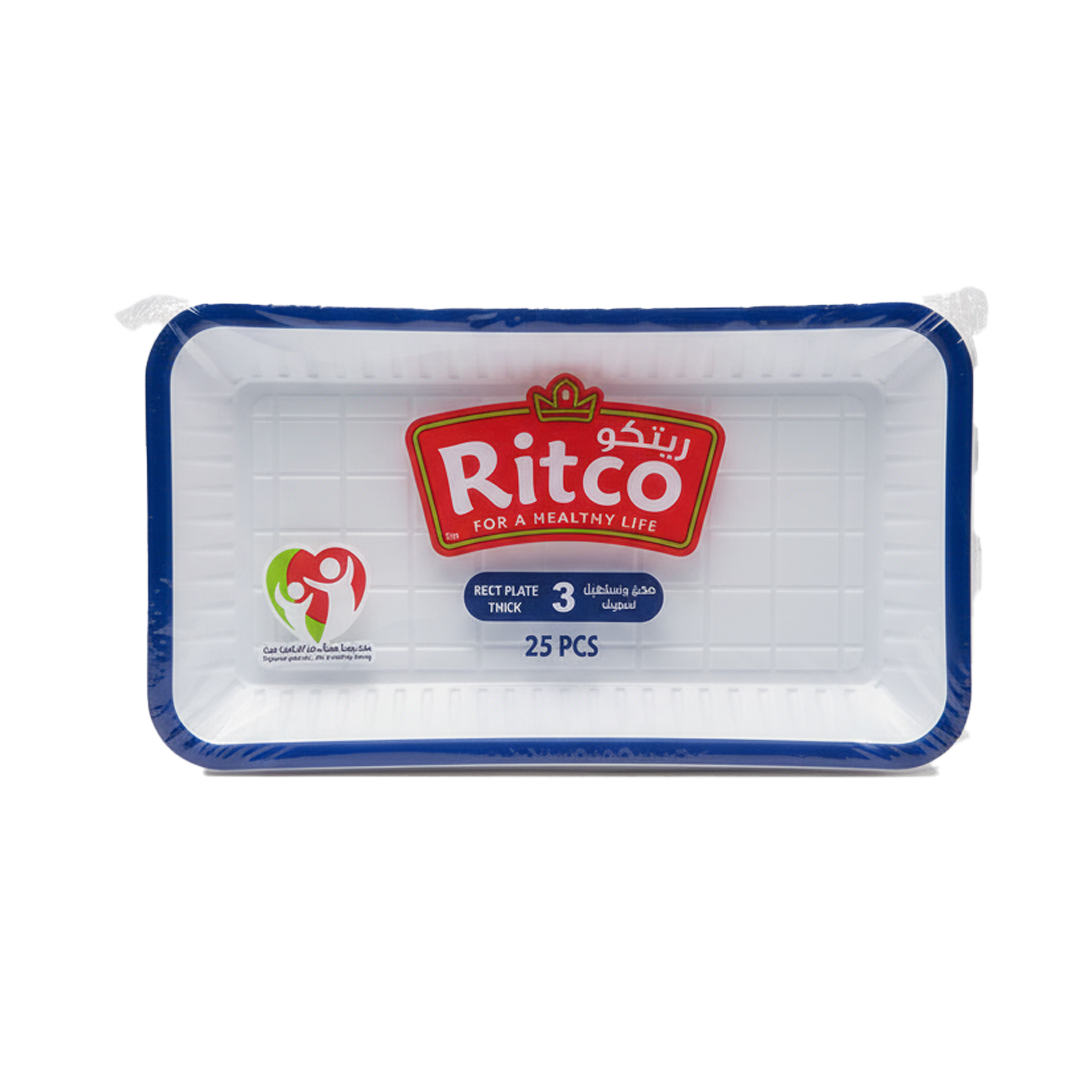 Ritco Rect Plate Thick Zize 3 -25 pcs ريتكو صحن بلاستيك  مستطيل مقاس 3-25 صحن