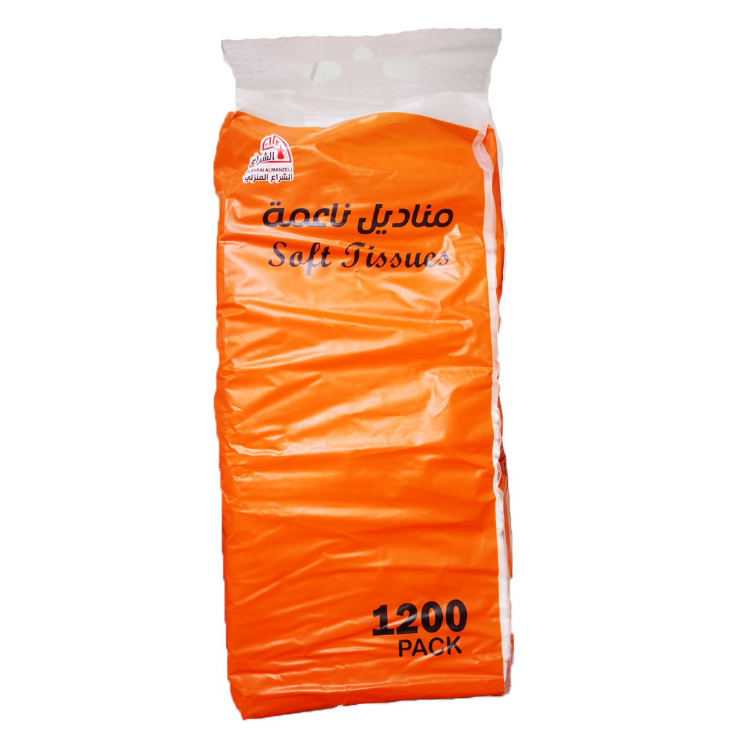 Alshrai Soft Tissue Orange 4 1200 Pack الشراع مناديل ناعمة 4 طبقات  1200 برتقالي
