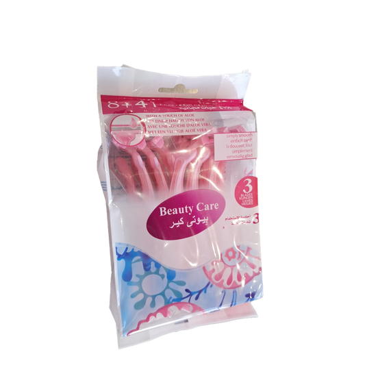 Beauty Care 3Shaver Pink 8+4 بيوتي كير ماكينة حلاقة وردي 3 شفرات 8+4