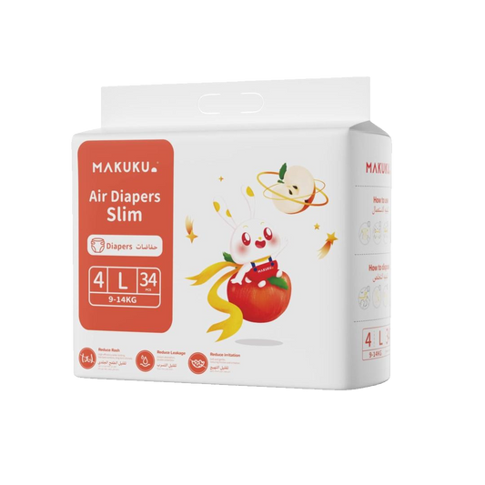 Makuku Air Diapers Slim Size-4 Large 34'sحفاضات ماكوكو الهوائية الرفيعه شريط لاصق مقاس4 كبير 34 قطعه